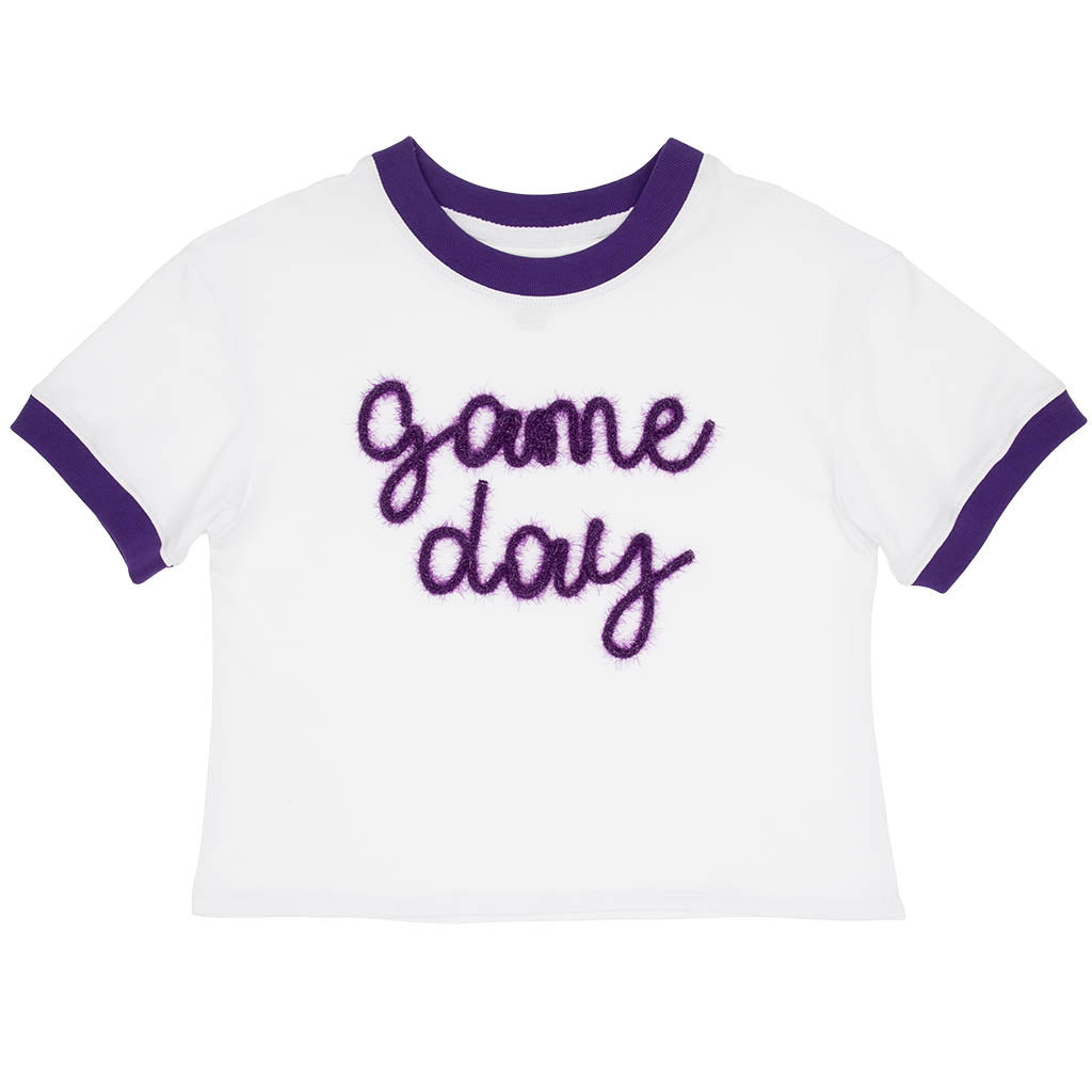 トップス MAZZ t-shirt White/purple check Azarhia Game Day Tinsel Ringer Girls / Kids T-Shirt - White