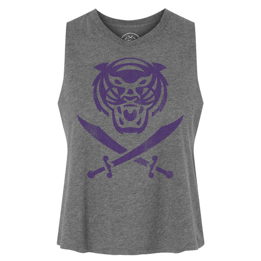 B&B Dry Goods Bengals & Bandits 'Bandit 14' Women's Tri-Blend Crop Racerback Tank - Grey