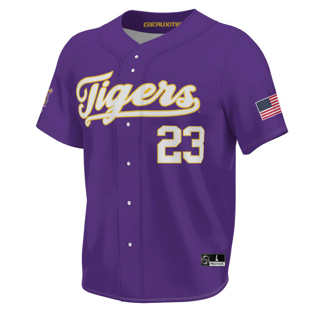 LSU Tigers ProSphere Baseball National Champions Adult Full-Button Baseball  Fan Jersey - Purple