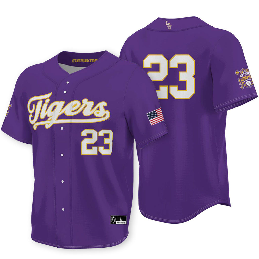 LSU Tigers ProSphere Baseball National Champions Adult Full-Button Baseball  Fan Jersey - Purple