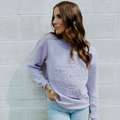 LSU Tigers Gameday Social Carson Circle Embossed Crewneck Sweatshirt - Lavender