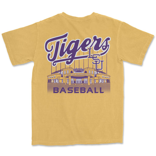 LSU Tigers Baseball Script Alex Box Stadium Garment Dyed T-Shirt - Mustard