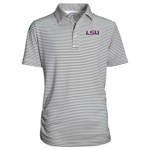 LSU Tigers Garb Carson Stripe Performance Kids Polo - Charcoal