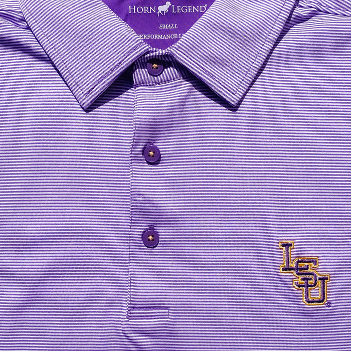 LSU Tigers Horn Legend Interlock Even Stripe Stretch Polo - Purple / White
