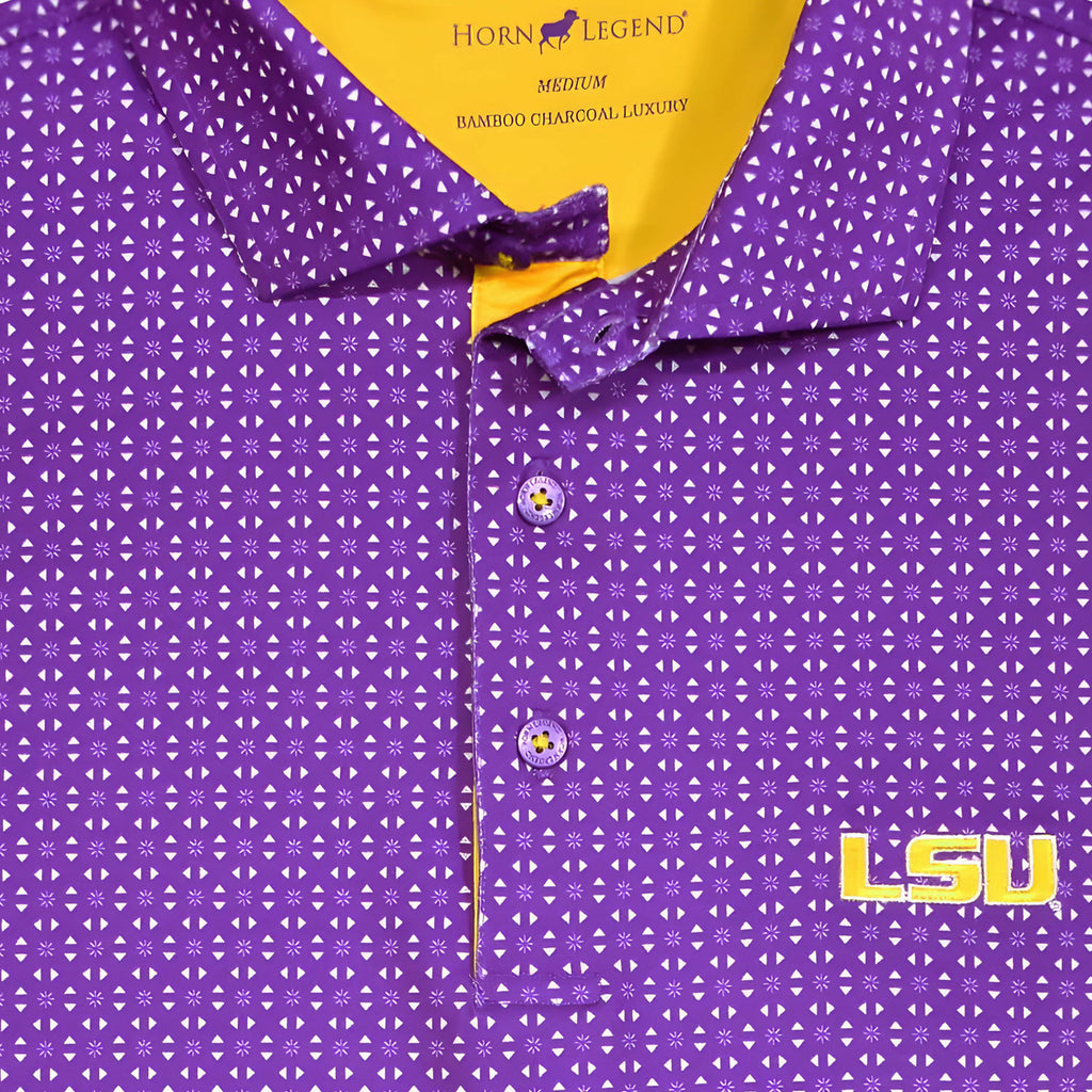 LSU Tigers Horn Legend Lattice Print Stretch Polo Purple