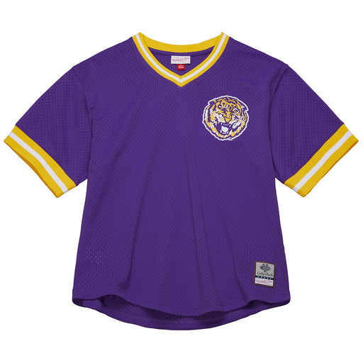 LSU Tigers Mitchell & Ness Round Vault Mesh Throwback V-Neck Mesh Jersey - Purple