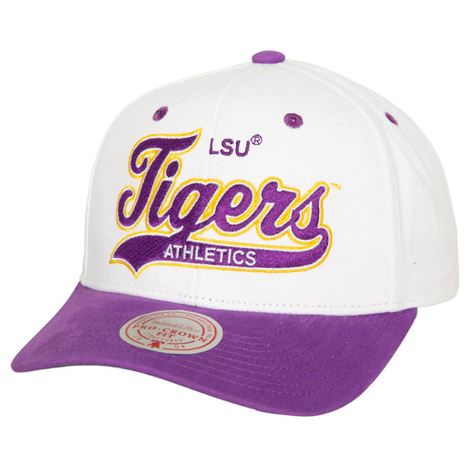 LSU Tigers Mitchell & Ness Tigers Tail Sweep Pro Snapback Hat - Purple / White