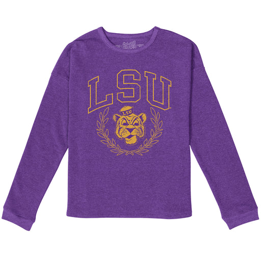 LSU Tigers Retro Brand Laurel Beanie Mike Women's French Terry Long Sleeve Crew - Purple