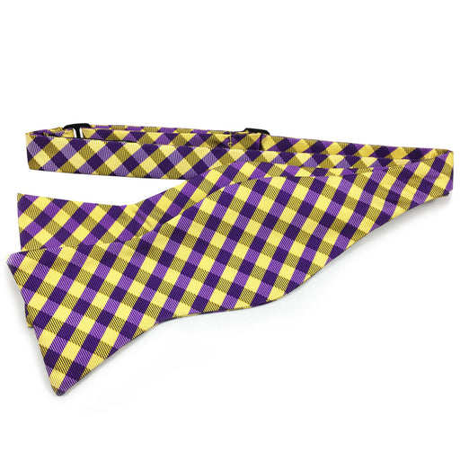 B&B Dry Goods Proper Gingham Woven Hand Tied Bow Tie - Purple / Gold
