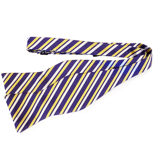 B&B Dry Goods Thin Stripe Hand Tied Bow Tie - Purple / Gold