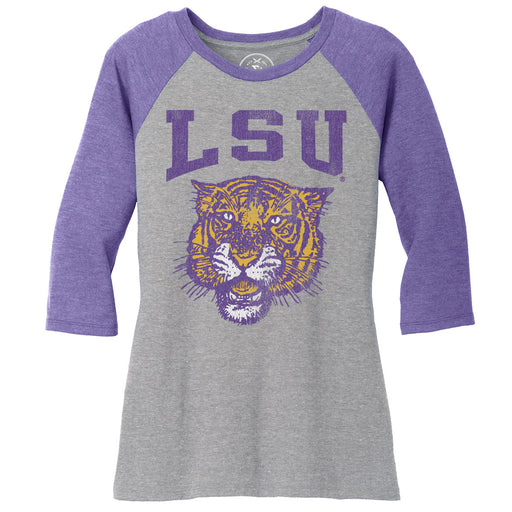 B&B Dry Goods LSU Tigers 78 Tiger Arch 3/4 Sleeve Raglan - Purple / Grey