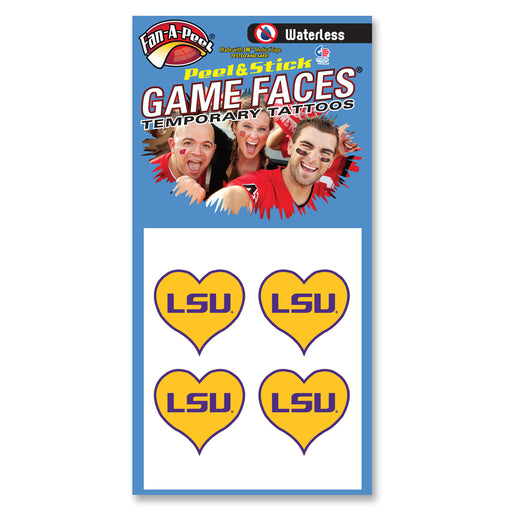 LSU Tigers Heart Waterless Face Tattoos - Gold