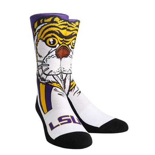 LSU Tigers Rock 'Em Flat Knit Mike The Tiger Mascot Crew Socks
