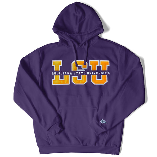 LSU Tigers Blue 84 Top Level Split Applique Fleece Hooded Sweatshirt - Purple