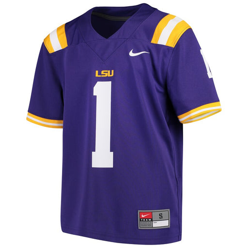 LSU Tigers Nike #1 Toddler / Youth Team Replica Football Jersey – Purple