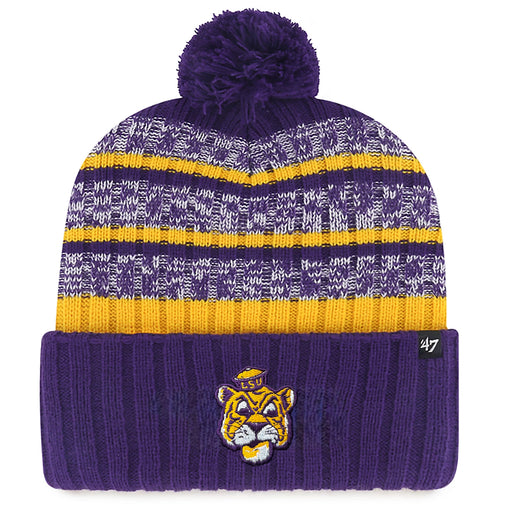 47 Brand LSU Tigers Beanie Mike Tavern Stripe Knit With Pom - Purple