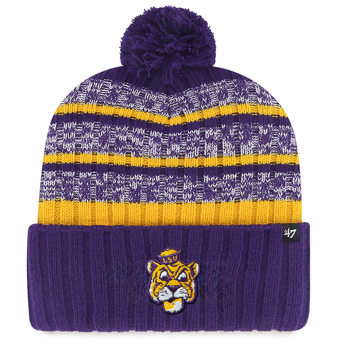 47 Brand LSU Tigers Beanie Mike Tavern Stripe Knit With Pom - Purple