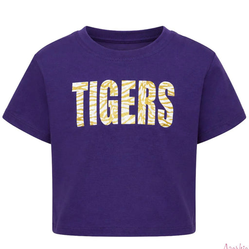 Azarhia Gameday Glitter Tigers Kids Boxy T-Shirt - Purple