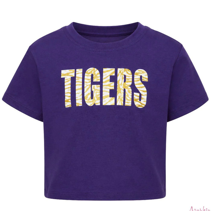 Azarhia Gameday Glitter Tigers Kids Boxy T-Shirt - Purple