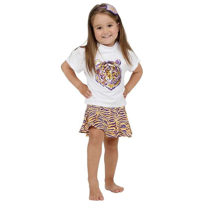 Azarhia Gameday Sequin Tiger Face Kids Boxy T-Shirt - White