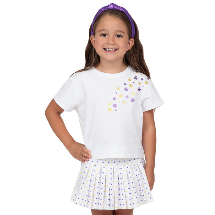 Azarhia Gameday Tiger Paw Mini Pleated Kids Skort - White