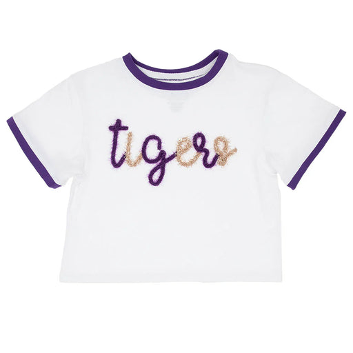 Azarhia Gameday Tinsel Tigers Kids Boxy Ringer T-Shirt - White