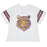 Azarhia Sequin Glitter Tiger Head Ruffle Girls / Kid's Boxy T-Shirt - White