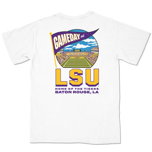 B-Unlimited LSU Tigers Stadium Banner Garment Dyed Pocket T-Shirt - White