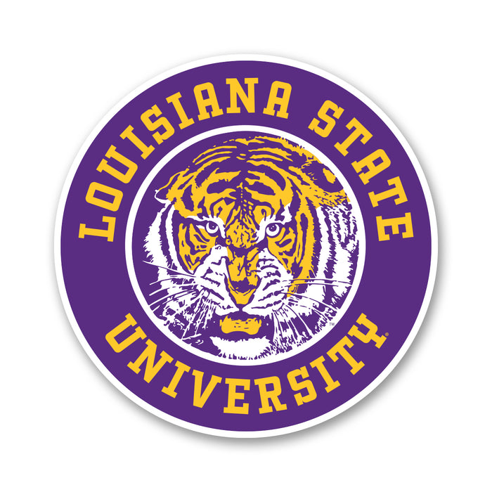 B&B Dry Goods LSU Tigers The Archives Vault Circle Text Premium Vinyl Decal White / Gold / Purple