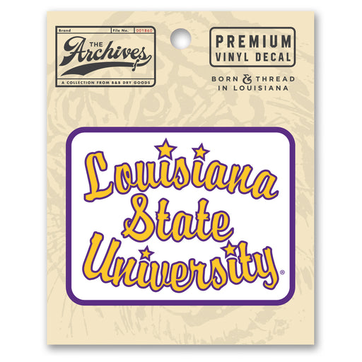 B&B Dry Goods LSU Tigers The Archives Hoops Script Premium Vinyl Decal White / Gold / Purple