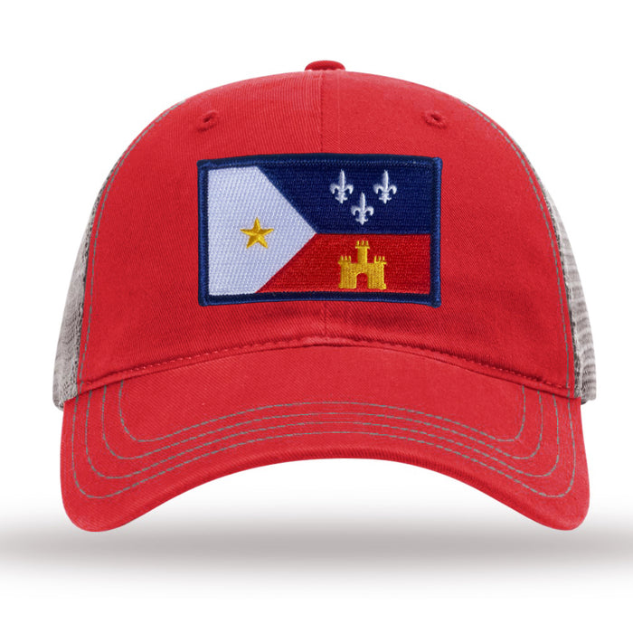 B&B Dry Goods Richardson Homegrown Acadiana Flag Twill Trucker Hat - Red / Charcoal