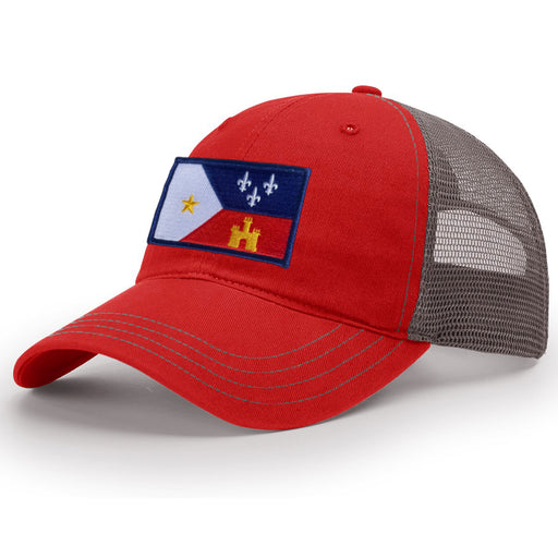 B&B Dry Goods Richardson Homegrown Acadiana Flag Twill Trucker Hat - Red / Charcoal