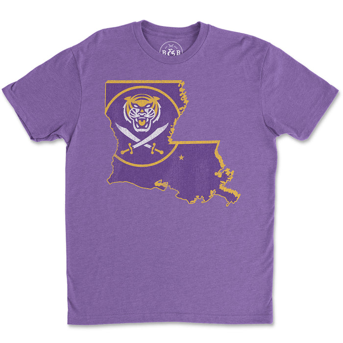 Bengals & Bandits Louisiana Outline T-Shirt - Purple