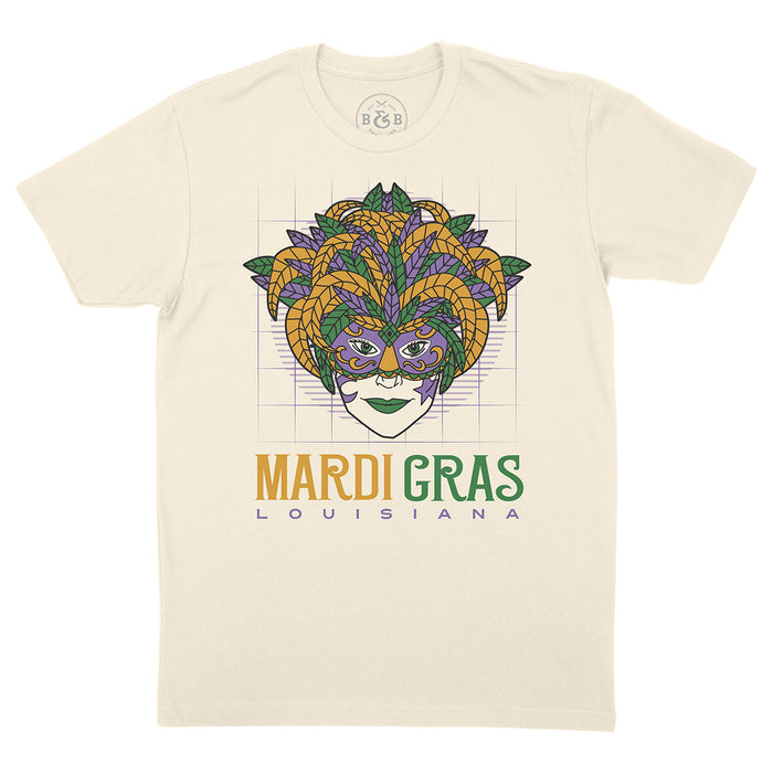 B&B Dry Goods Homegrown Louisiana Mardi Gras 90's Mask T-Shirt - Natural