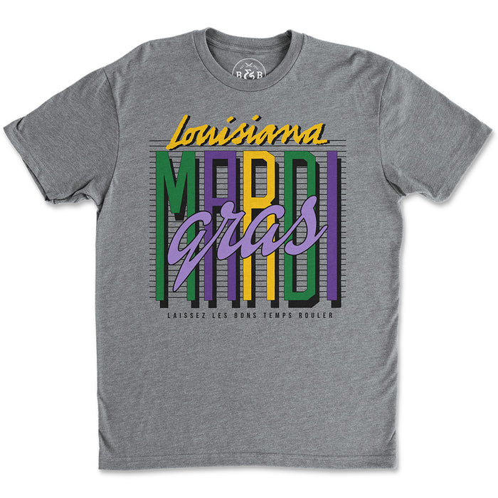 B&B Dry Goods Homegrown Louisiana Mardi Gras 90's Lined T-Shirt - Grey Heather
