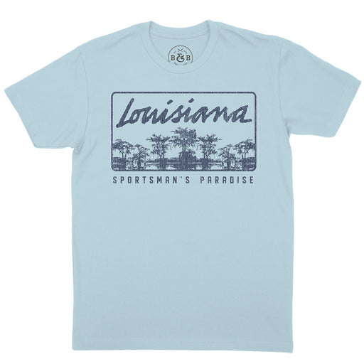 B&B Dry Goods Homegrown Louisiana Script Sportsman's Paradise T-Shirt - Ice Blue