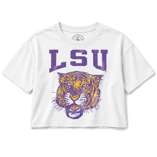 B&B Dry Goods LSU Tigers 78 Tiger Arch Premium Crop T-Shirt - White