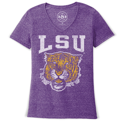 B&B Dry Goods LSU Tigers 78 Tiger Arch V-Neck T-Shirt - Snow Heather Purple