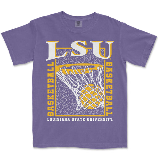 B&B Dry Goods LSU Tigers Basketball 90's Hoops Garment Dyed T-Shirt - Grape