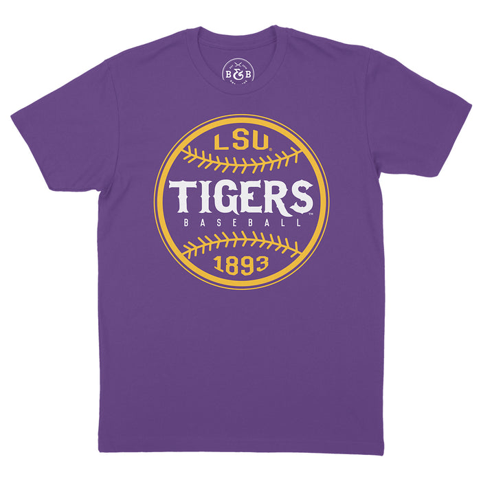 B&B Dry Goods LSU Tigers Baseball Laces T-Shirt - Purple