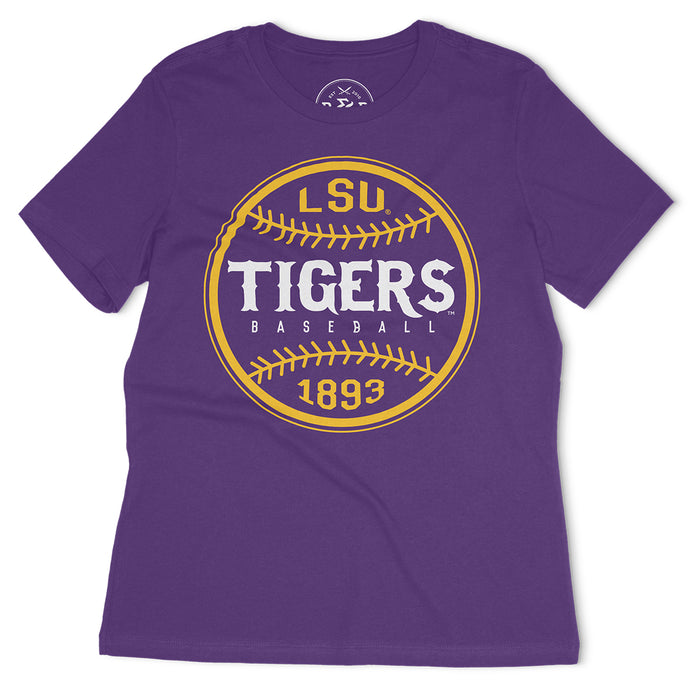 B&B Dry Goods LSU Tigers Baseball Laces Women's T-Shirt - Purple