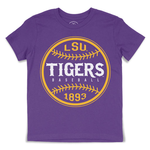B&B Dry Goods LSU Tigers Baseball Laces Youth T-Shirt - Purple