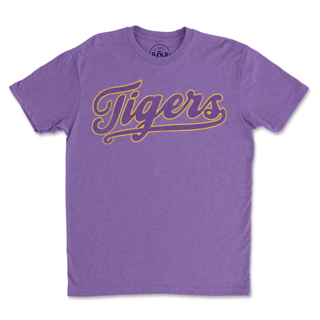 B&B Dry Goods LSU Tigers Baseball Script T-Shirt - Heather Purple ...