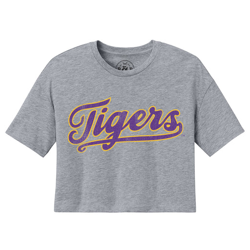 B&B Dry Goods LSU Tigers Baseball Script Crop-Top T-Shirt - Heather Grey