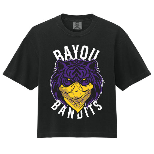 B&B Dry Goods LSU Tigers Bayou Bandits Garmet Dyed Cropped T-Shirt - Black