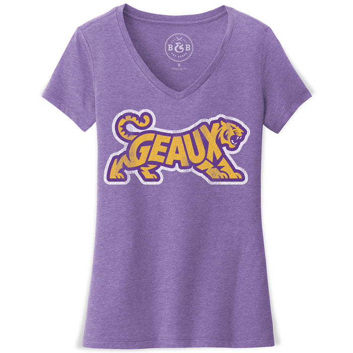 B&B Dry Goods LSU Tigers Geaux Silhouette Women's V-Neck T-Shirt - Heather Purple