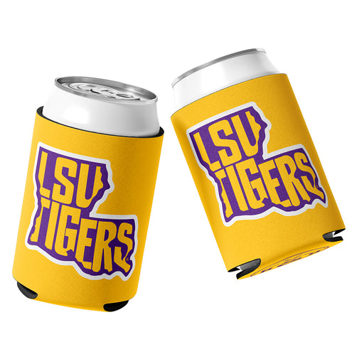 B&B Dry Goods LSU Tigers LA Text Outline Stitched Neoprene Sublimated Double Sided Can Holder / Koozie - Gold