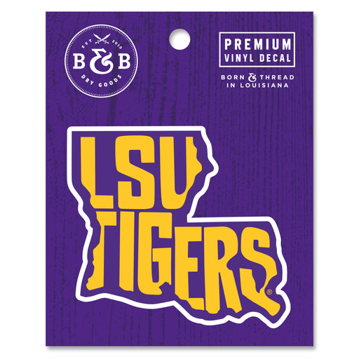 B&B Dry Goods LSU Tigers Text State Outline Decal