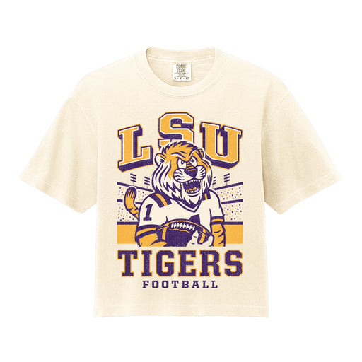 B&B Dry Goods LSU Tigers QB Mike Football Stadium Boxy Garment Dyed Women's T-Shirt - Ivory