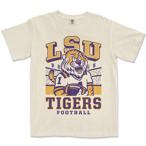 B&B Dry Goods LSU Tigers QB Mike Football Stadium Garment Dyed T-Shirt - Ivory